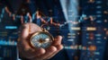 The Compass and Stock Market Charts. AI generated Royalty Free Stock Photo