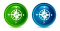 Compass icon artistic shiny glossy blue and green round button set Royalty Free Stock Photo