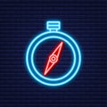 Compass icon. Flat navigation symbol. Neon icon. Vector illustration.