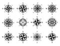 Compass icon set. Wind rose icons. Vintage nautical compass symbol with north south west and east directions Royalty Free Stock Photo