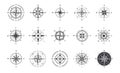 Compass icons. Wind rose with north orientation, sea navigational equipment antique symbols. Cartographic and geographic