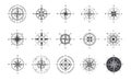 Compass icons. Wind rose with north orientation, sea navigational equipment antique symbols. Cartographic and geographic signs set