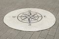 compass illustration print on circle cement pavement concrete slab in black. ph