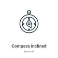 Compass inclined outline vector icon. Thin line black compass inclined icon, flat vector simple element illustration from editable Royalty Free Stock Photo