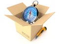 Compass inside cardboard box