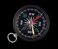 Compass isolated on black background. Adventure, discovery, navigation, communication, logistics, geography, transport and travel