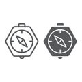 Compass line and glyph icon, geography and direction, navigation sign, vector graphics, a linear pattern on a white