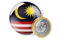 Compass with Malaysian flag. Travel and tourism in Malaysia concept. 3D rendering