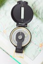 Compass on map above view Royalty Free Stock Photo