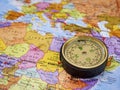 Compass on the map mundi Royalty Free Stock Photo