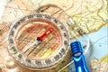 Compass on Map and Rescue Whistle Royalty Free Stock Photo