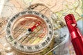 Compass on Map and Rescue Whistle Royalty Free Stock Photo