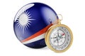 Compass with Marshallese flag. Travel and tourism in Marshall Islands concept. 3D rendering