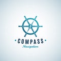 Compass Navigation Abstract Vector Sign, Emblem or Logo Template. Arrow integrated into the Steering Wheel Symbol