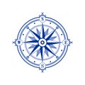 Compass navy blue wind rose design element. Vintage navigator icon