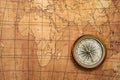 Compass on old map. Royalty Free Stock Photo