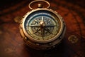 Compass on old map. Vintage style toned picture with shallow depth of field, A retro compass that looks like it belongs to a