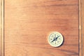 compass on old wood background with copy space for text. Royalty Free Stock Photo