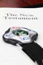Compass on open New Testament Royalty Free Stock Photo