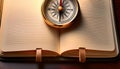 Compass on an open notebook symbolizes direction and exploration