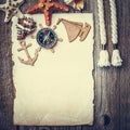 Compass and a piece of old paper as a still life of a traveler or navigator Royalty Free Stock Photo