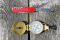Compass and pocket knife Royalty Free Stock Photo