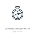 Compass pointing north east icon. Thin linear compass pointing north east outline icon isolated on white background from airport