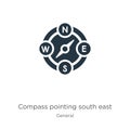 Compass pointing south east icon vector. Trendy flat compass pointing south east icon from general collection isolated on white