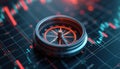 Compass points on financial graph background. Shows direction in abstract data analysis and market trends. Concept for investment Royalty Free Stock Photo