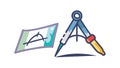 Compass & Protractor, Geometric Drawing Tools, vector design Generative AI Royalty Free Stock Photo
