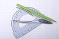 Compass, protractor and pencil