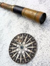 Compass rose and binoculars on map Royalty Free Stock Photo