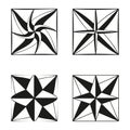 Compass rose elements. Abstract star patterns. Square frame Vector set. Black white graphic. Royalty Free Stock Photo