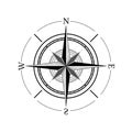 Compass rose with four cardinal directions - North, East, South, West on white background. Illustration