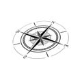 Compass rose with four cardinal directions - North, East, South, West on white background. Illustration