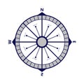 Compass rose with four cardinal directions - North, East, South, West on white background. Illustration