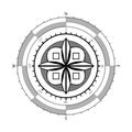 Compass rose with four cardinal directions - North, East, South, West on white background. Illustration