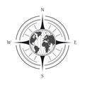 Compass rose with four cardinal directions - North, East, South, West on white background. Illustration