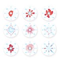 Compass rose icon set with wite blue background