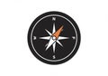 Compass rose illustration featuring a black circular background, white cardinal direction Royalty Free Stock Photo