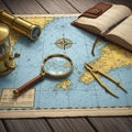 A compass rose and intricate coastal details emphasizing navigation and Royalty Free Stock Photo