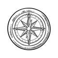 Compass Rose Isolated On White Background. Vector Vintage Engraving Illustration.