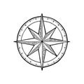 Compass Rose Isolated On White Background. Vector Vintage Engraving Illustration.