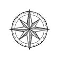 Compass rose isolated on white background. Vector vintage engraving illustration. Royalty Free Stock Photo