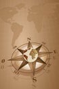 Compass Rose and map world Royalty Free Stock Photo