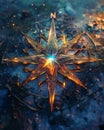 A compass rose with petals pointing in whimsical directions, each tip glowing with an otherworldly light guiding digital explorers Royalty Free Stock Photo
