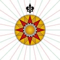 Compass rose, compass star or windrose with fleur-de-lis pointing north Royalty Free Stock Photo