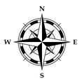 Compass rose symbol, black and white vector illustration of four cardinal directions