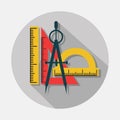 Compass and rulers icons with long shadow on gray background Royalty Free Stock Photo