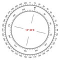 Compass scale for navigation and orientation. Circle divided by 360 degrees. Vector illustration. Indicates the north direction